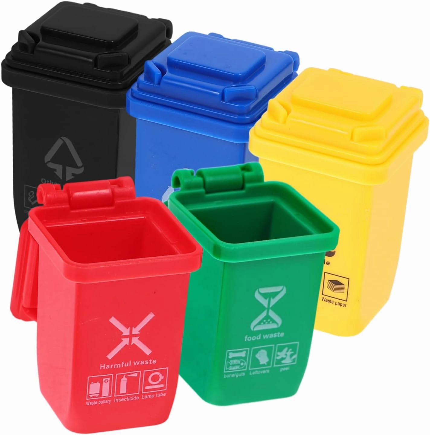 BESTonZON 6sets Miniature Dollhouse Trash Can Mini Trash Can Models for Scene Decoration for Home Decor and Educational Use Cute Design 5pcs*6
