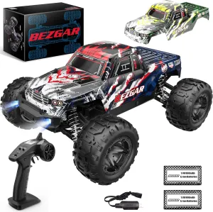 BEZGAR HM161 Hobby Grade 1:16 Scale Remote Control Truck, 4WD High Speed 40  Kmh All Terrains Electric Toy Off Road RC Vehicle Car Crawler with 2 Rechargeable Batteries for Boys Kids and Adults