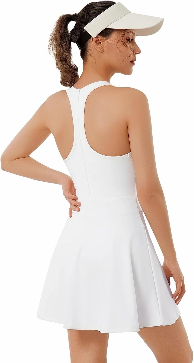 Bezioner Golf Dresses for Women Tennis Dress with Built in Shorts and Bra Pickleball Outfits Zipper Racerback Workout Dress