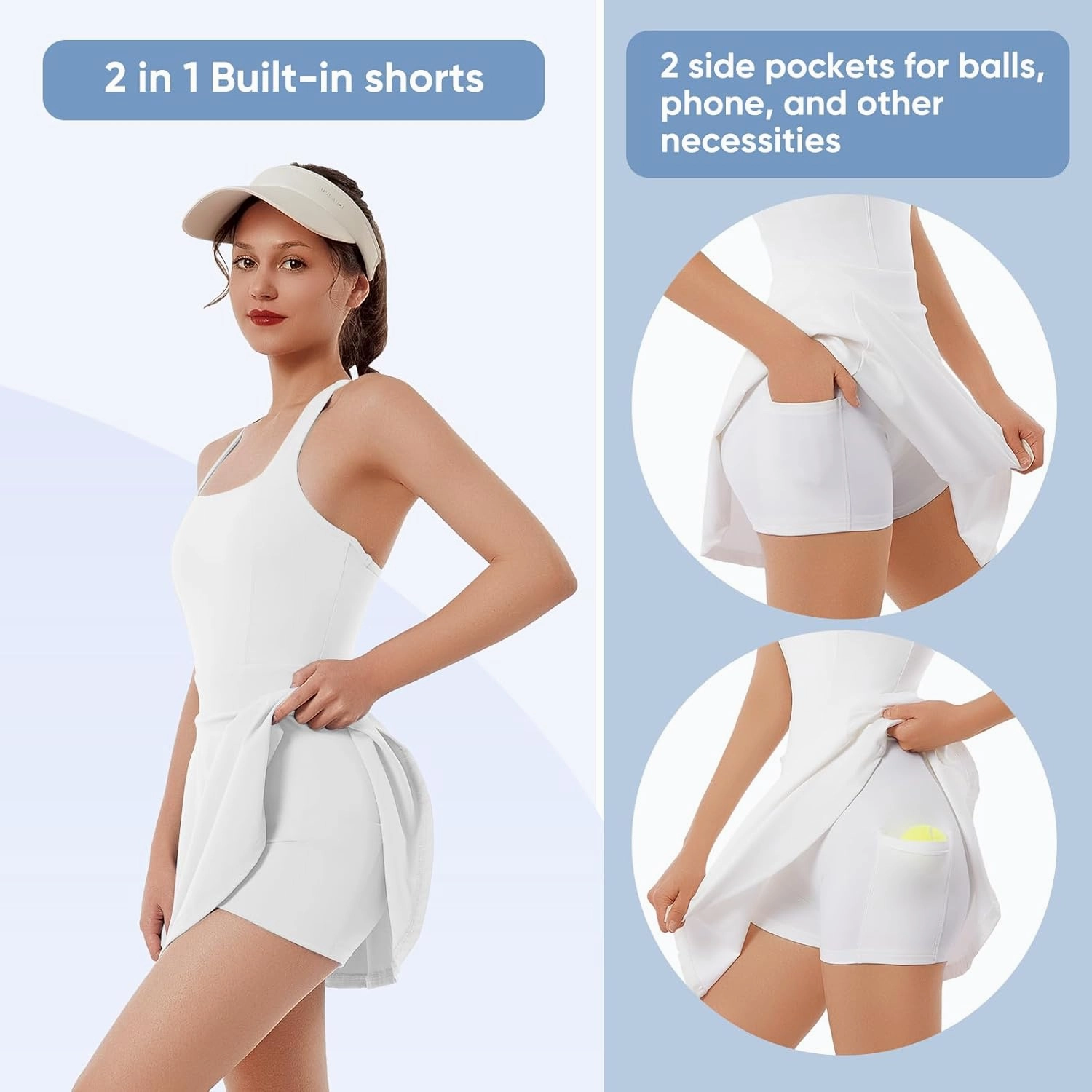 Bezioner Golf Dresses for Women Tennis Dress with Built in Shorts and Bra Pickleball Outfits Zipper Racerback Workout Dress