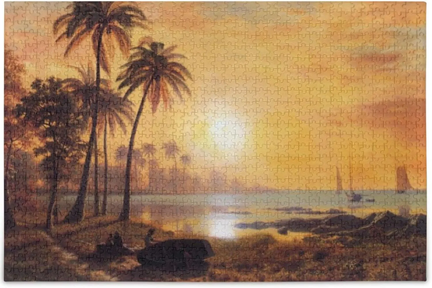 Bierstadt Albert Tropical Landscape Fishing Boats Bay Custom Jigsaw Puzzles for Adults 1000 Pieces Nature Funny Puzzle Game Gifts Cool Unique Puzzles Home Decor Art, 29.5" x 19.7"