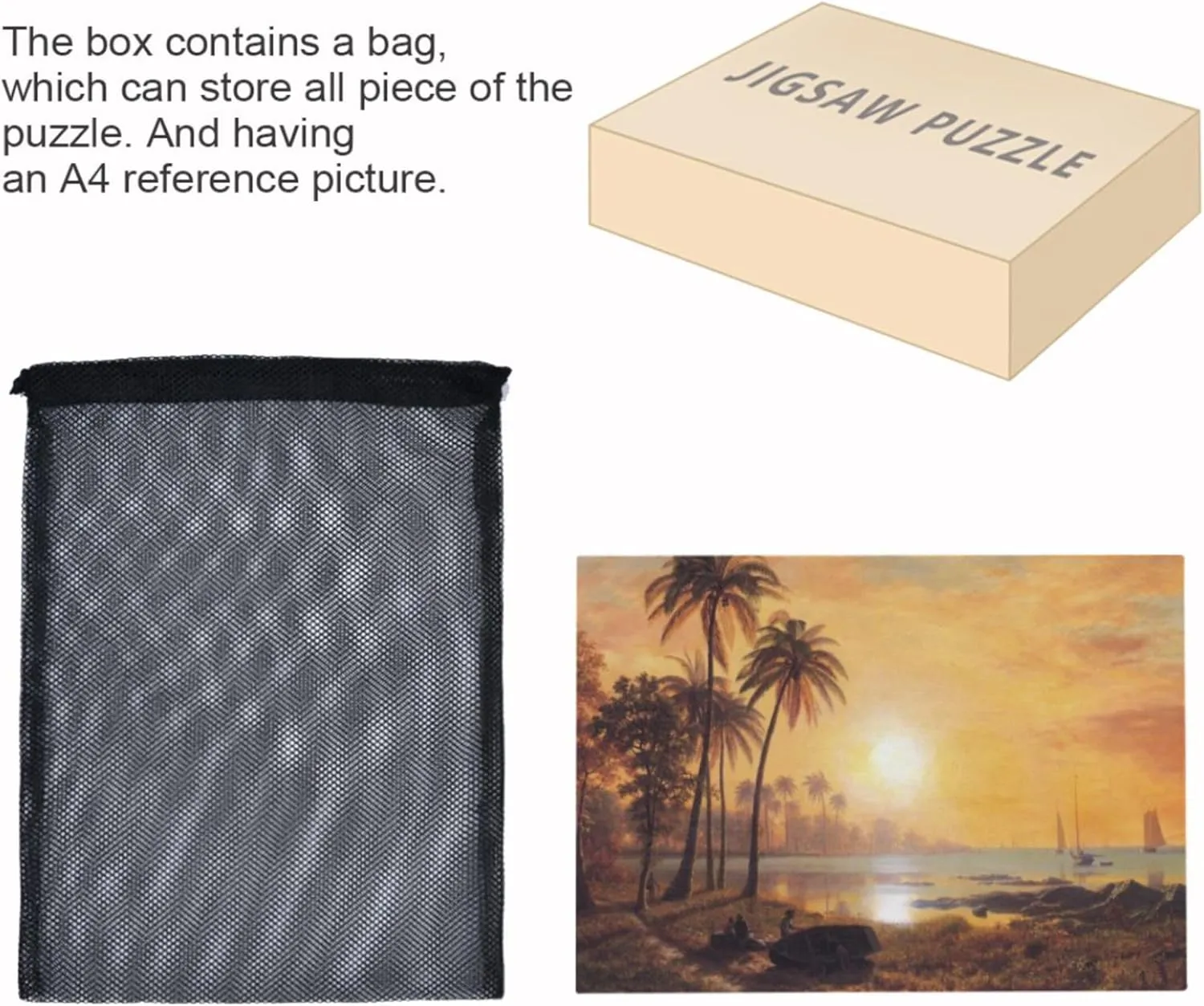 Bierstadt Albert Tropical Landscape Fishing Boats Bay Custom Jigsaw Puzzles for Adults 1000 Pieces Nature Funny Puzzle Game Gifts Cool Unique Puzzles Home Decor Art, 29.5" x 19.7"