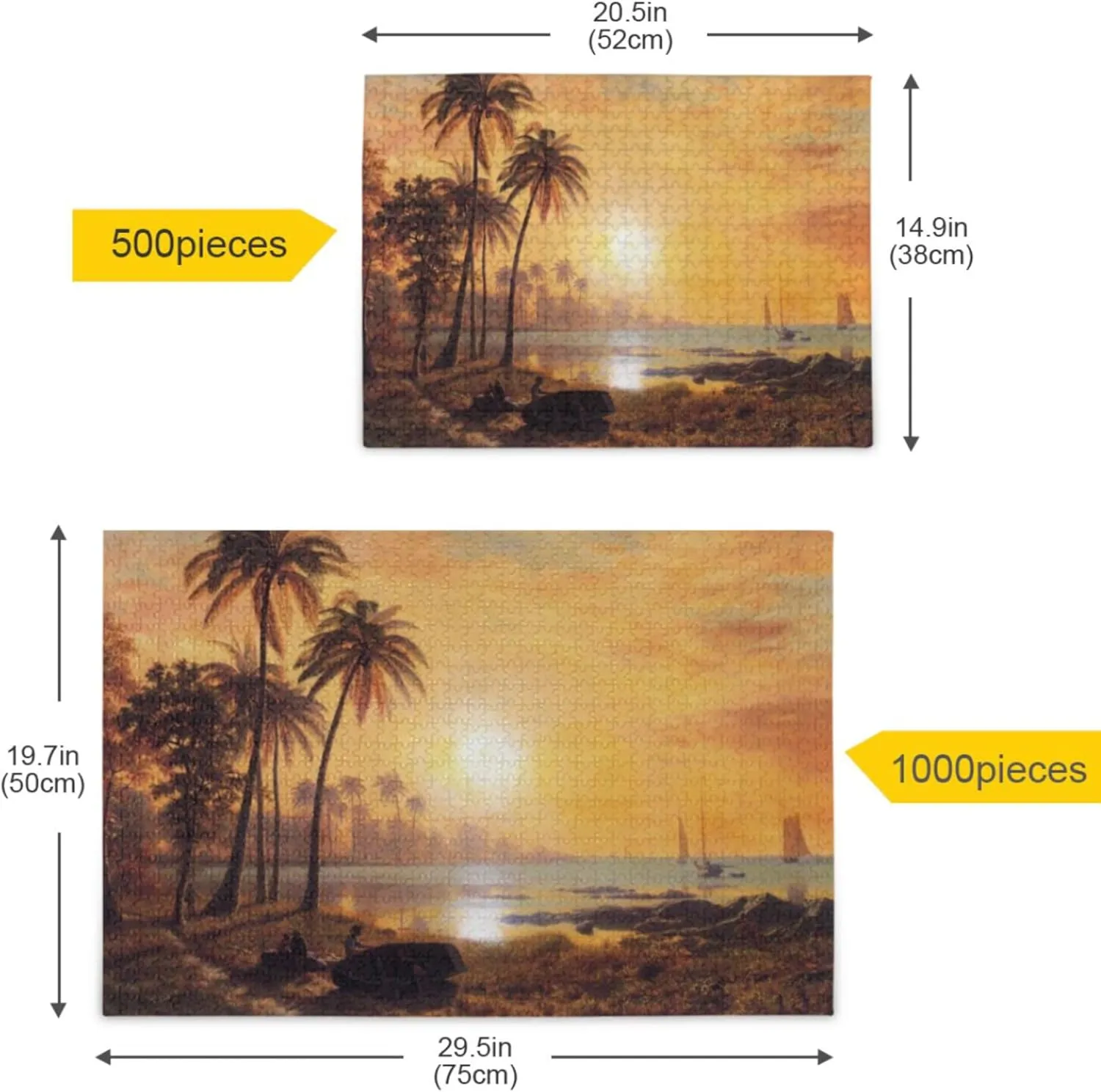 Bierstadt Albert Tropical Landscape Fishing Boats Bay Custom Jigsaw Puzzles for Adults 1000 Pieces Nature Funny Puzzle Game Gifts Cool Unique Puzzles Home Decor Art, 29.5" x 19.7"