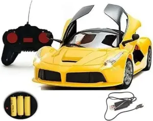 Big Remote Control Door Opening Premium Toy Car with rechargeable Model Concept Design (yellow)