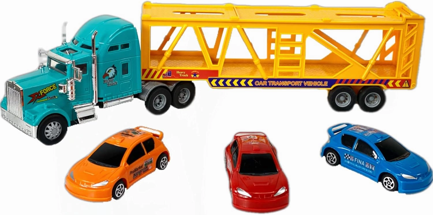 Big Daddy Heavy Duty Tractor Trailer Race Car Carrier Toy Truck with 3 Cars Bundle