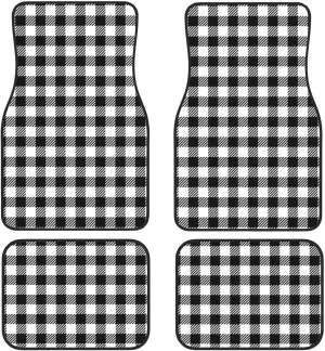 Black Plaid Car Front and Rear Floor Mats, Anti Slip Car Mats, Complete Set of 4 Carpets, All Weather Protection