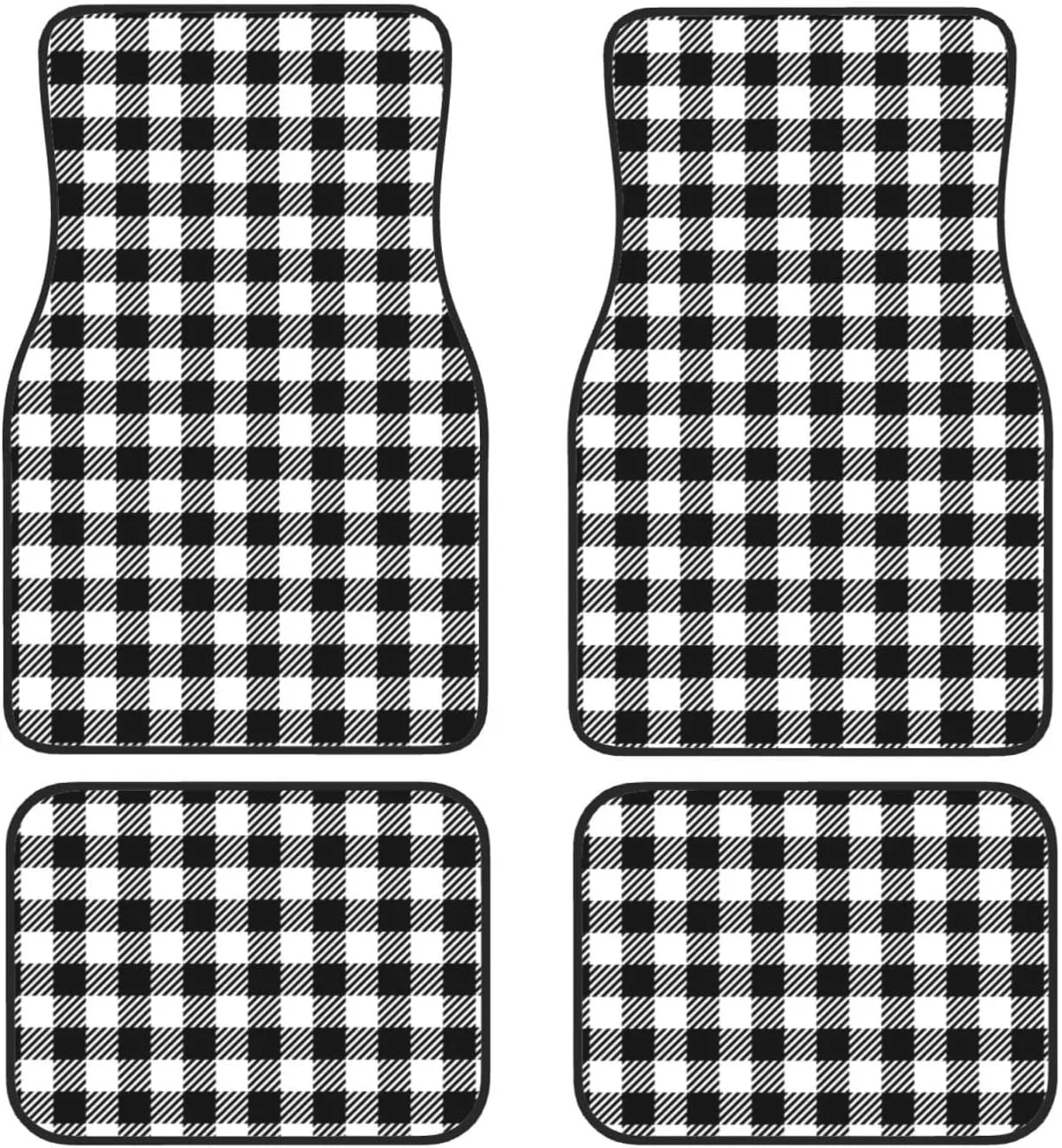 Black Plaid Car Front and Rear Floor Mats, Anti Slip Car Mats, Complete Set of 4 Carpets, All Weather Protection