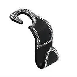 Bling Car Seat Headrest Hooks, Crystal Back Seat Hanger Storage Organizer, Sparkling Car SUV Purse Holder for Handbag Clothes Coats Grocery Bags, Handmade Decorations and Accessories for Women(Silver)