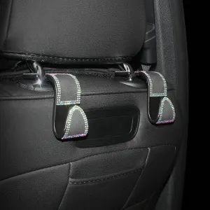 Bling Car Seat Headrest Hooks, Crystal Back Seat Hanger Storage Organizer, Sparkling Car SUV Purse Holder for Handbag Clothes Coats Grocery Bags, Handmade Decorations and Accessories for Women(Silver)