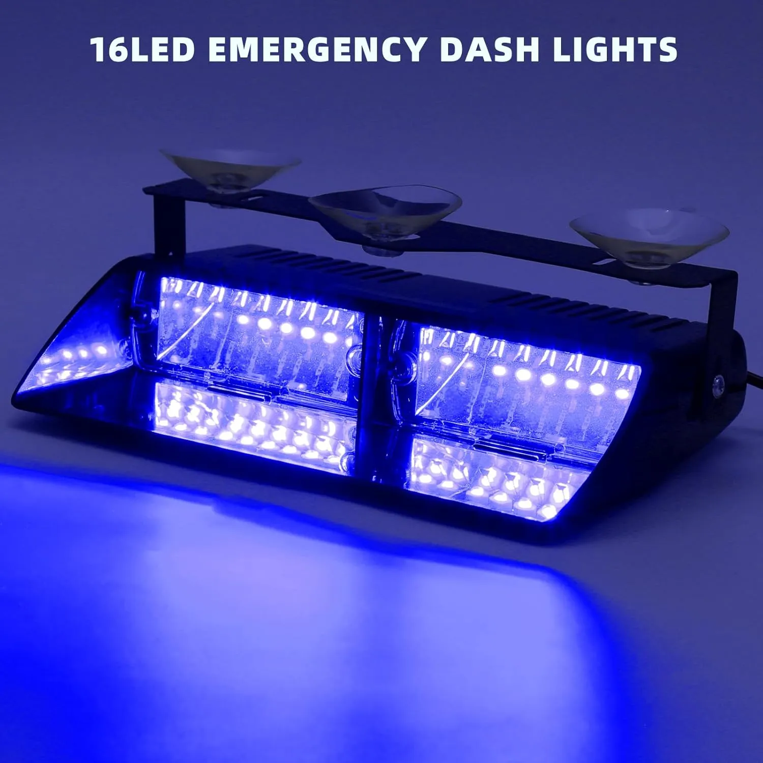 Blue LED Dash Police Emergency Strobe Light Bar, Windshield Visor Firefighter Flashing Safety Warning Lights for Trucks, Vehicles, Car