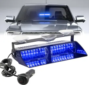 Blue LED Dash Police Emergency Strobe Light Bar, Windshield Visor Firefighter Flashing Safety Warning Lights for Trucks, Vehicles, Car