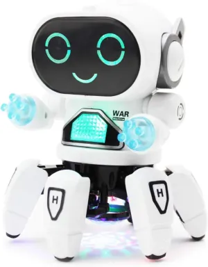 Boley Pioneer Dancing Robot in White and Blue - Walking Dancing Electronic Robot Toy for Kids with Disco Flashing Lights and Dance Music - Battery Operated