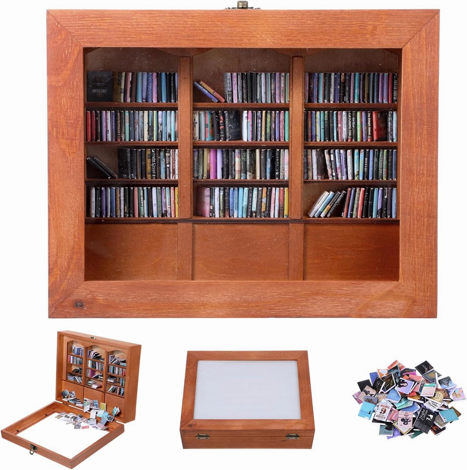 Bookshelf 300pcs Mini Books Mini Bookshelf Ornament Miniature Decor Shake Away Your Anxiety Miniature Library for Book Lovers Home Room Office Decor