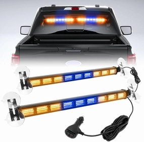 BooYu [Upgraded Switchable 4 Colors Emergency Strobe Traffic Advisor Light Bar 162 LED Windshield 2 in 1 Visor Safety Warning Hazard Flashing Lights for Firefighter Police Truck Vehicle (Amber/Blue)