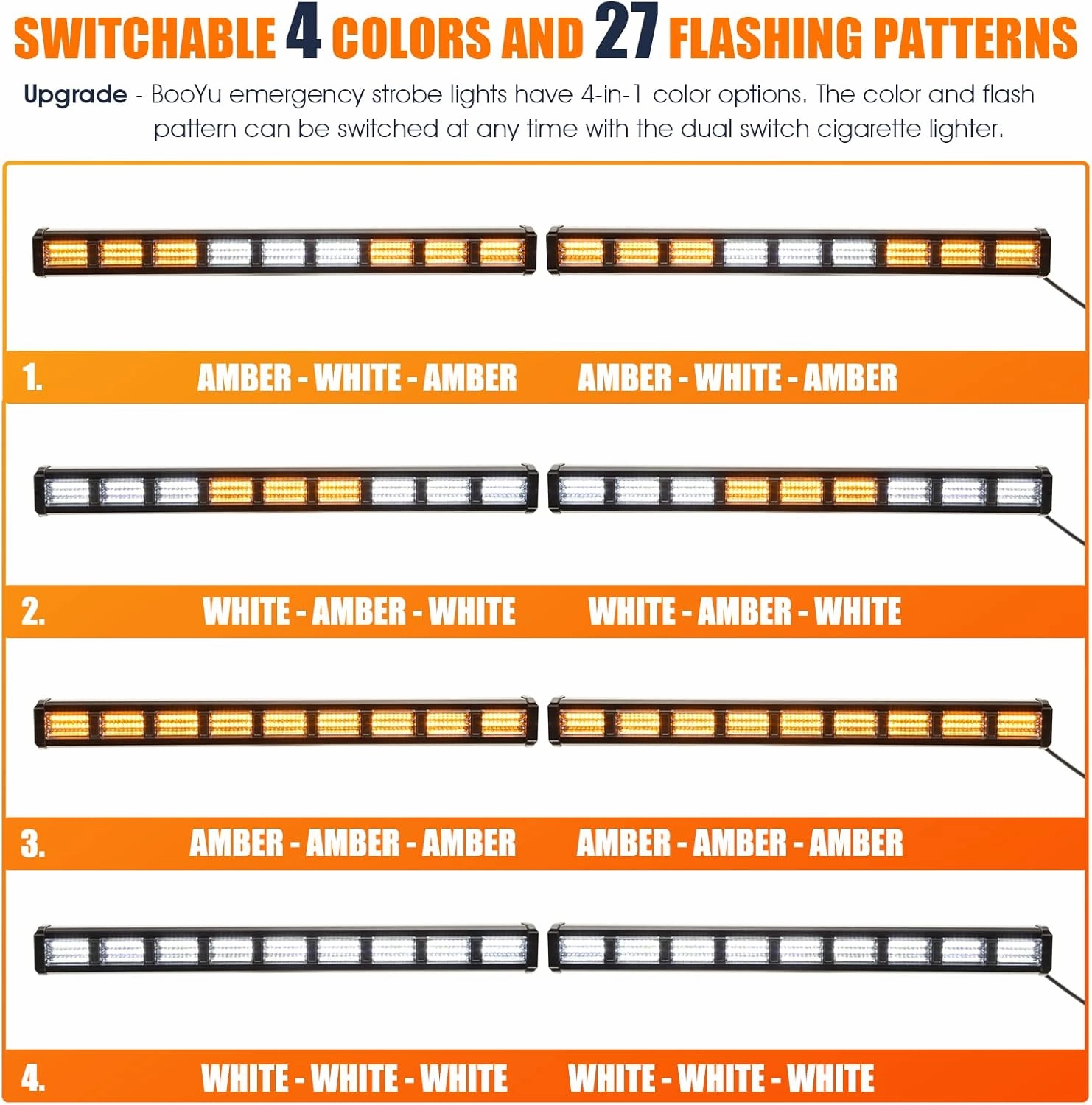 BooYu [Upgraded] Switchable 4 Colors Emergency Strobe Traffic Advisor Light Bar 162 LED Windshield 2 in 1 Visor Safety Warning Hazard Flashing Lights for Firefighter Police Truck Vehicle (Amber/White)