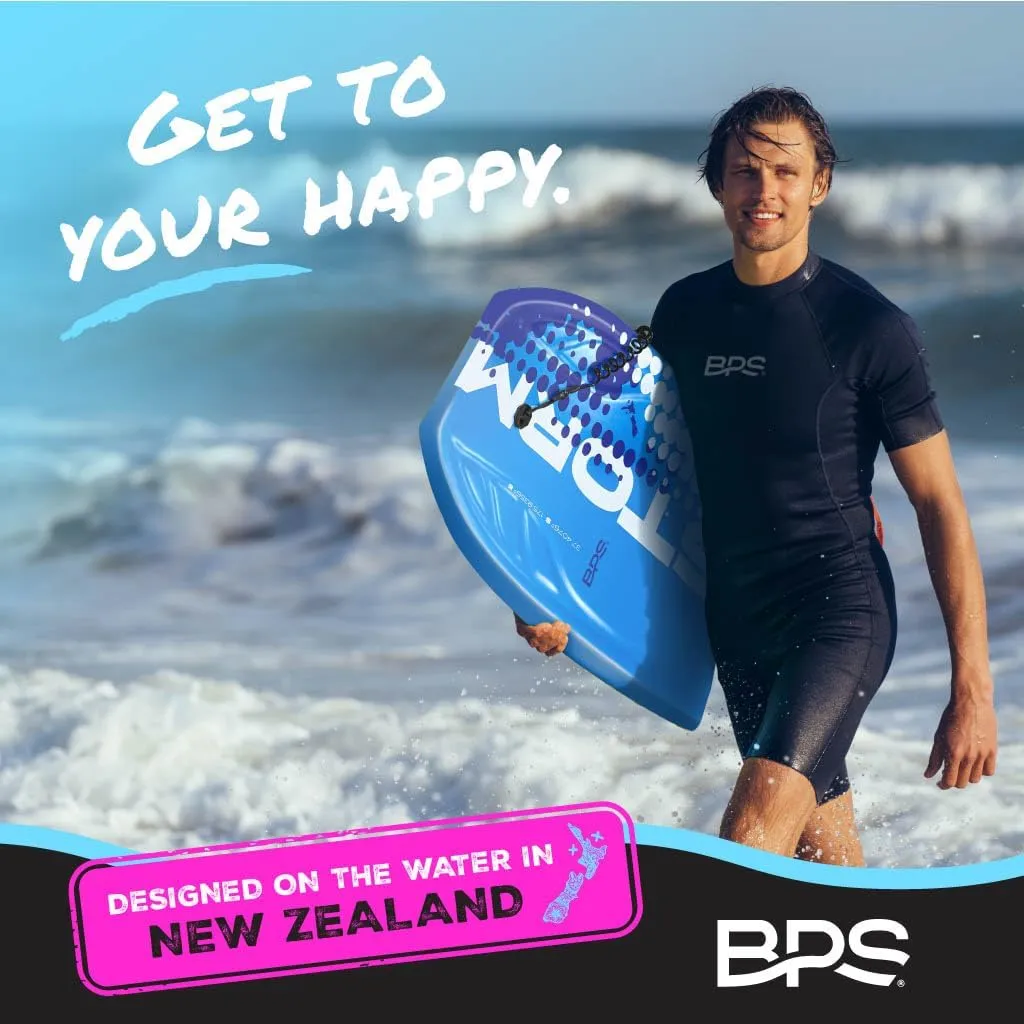 BPS ‘Storm’ Pro 42.5" Body Board for All Wave Conditions – Lightweight BodyBoards for Beach with EPS Core HDPE Slick Bottom IXPE Deck with Wrist Leash and Plug for Kids and Adults