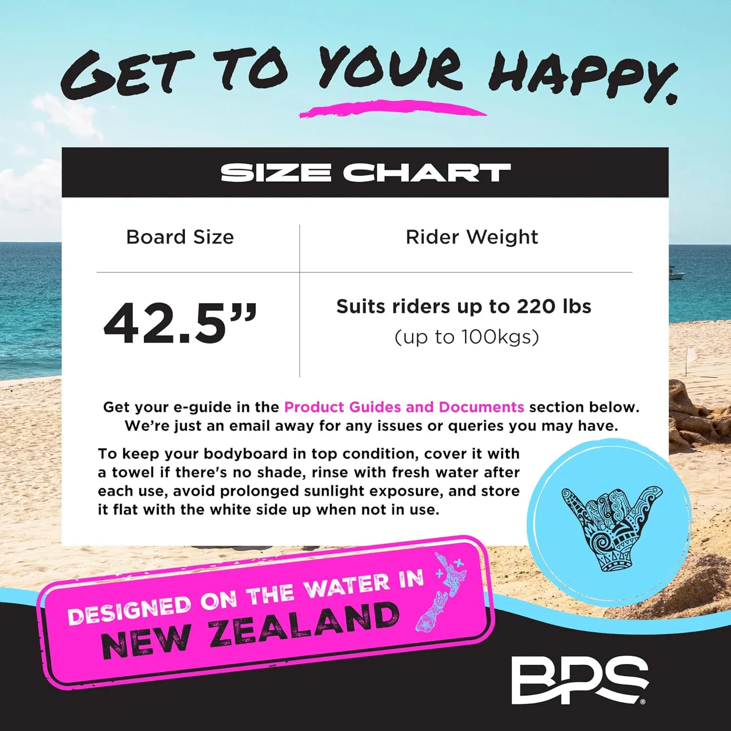 BPS ‘Storm’ Pro 42.5" Body Board for All Wave Conditions – Lightweight BodyBoards for Beach with EPS Core HDPE Slick Bottom IXPE Deck with Wrist Leash and Plug for Kids and Adults