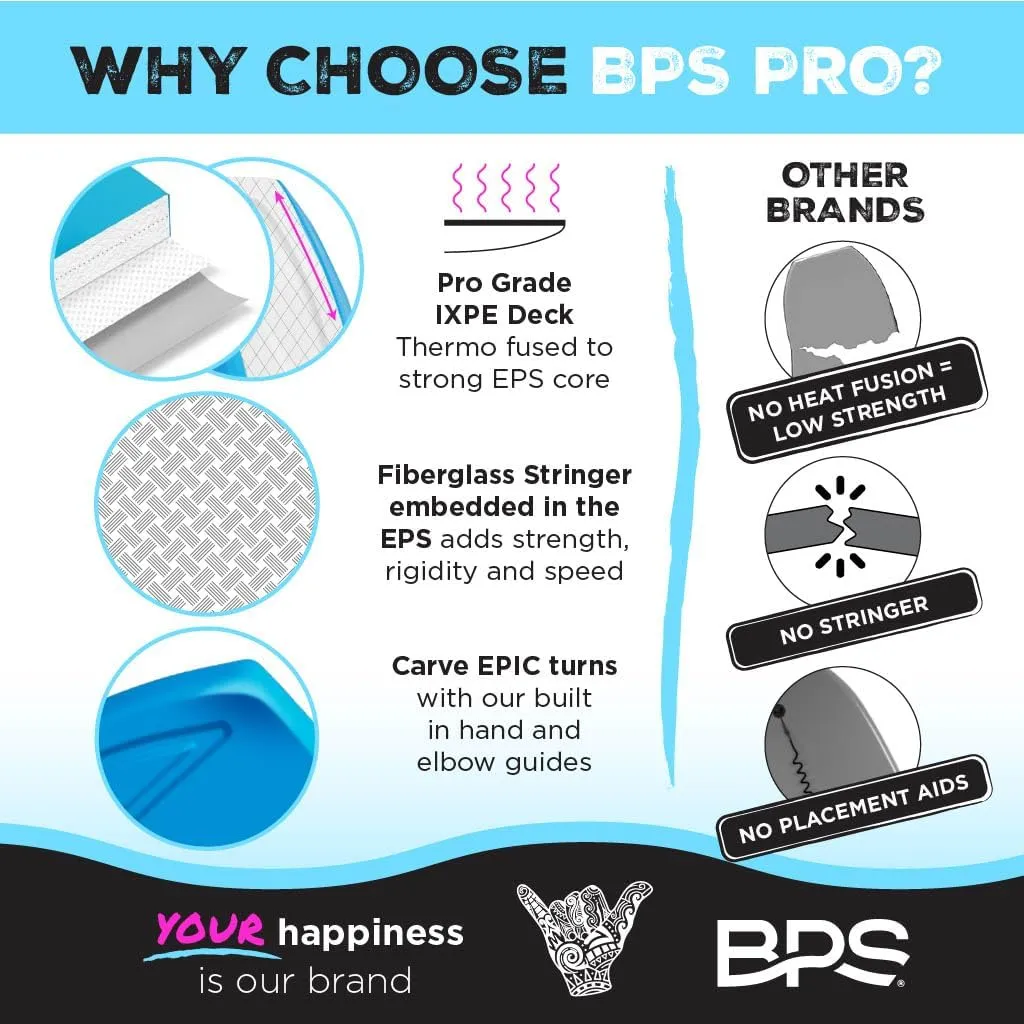 BPS ‘Storm’ Pro 42.5" Body Board for All Wave Conditions – Lightweight BodyBoards for Beach with EPS Core HDPE Slick Bottom IXPE Deck with Wrist Leash and Plug for Kids and Adults