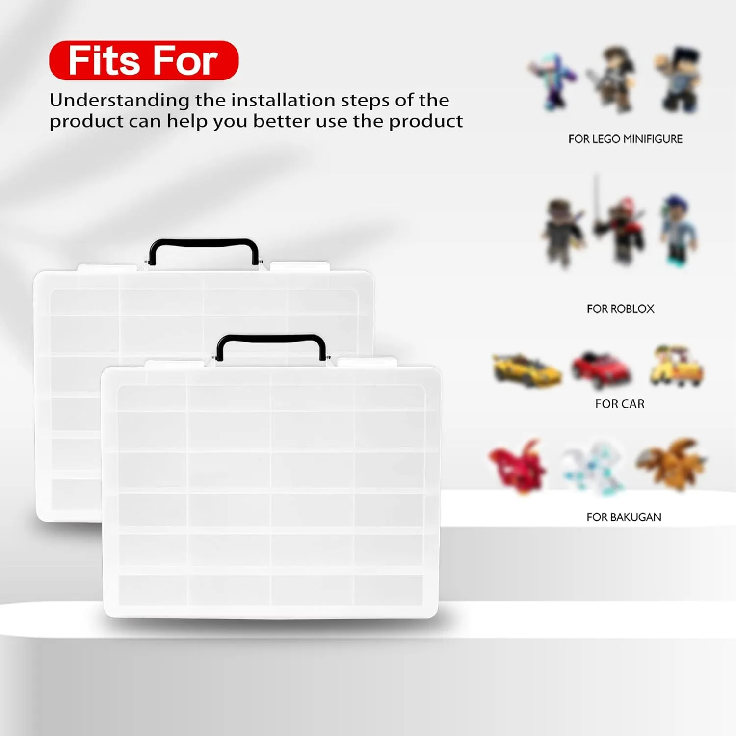 Brappo Toy Organizer Case Compatible with Hot Wheels Cars, Matchbox Cars, Mini Toys, Small Dolls etc, Hard Portable Toy Storage Display Box with 24 compartments, 2 Pack.(Case only) (2 Clear)