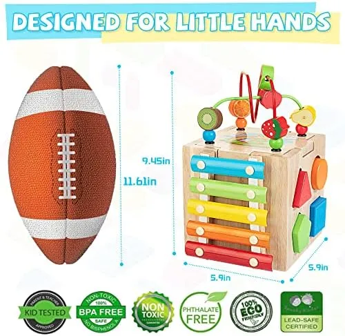 Bravmate Wooden Activity Cube, 8-in-1 Montessori Toys for 1-2 Year Old Boys & Girls, Multipurpose Educational Toy for 12M  Baby Toddler, First Birthday Gift with Word Cards | Sorting & Stacking Board