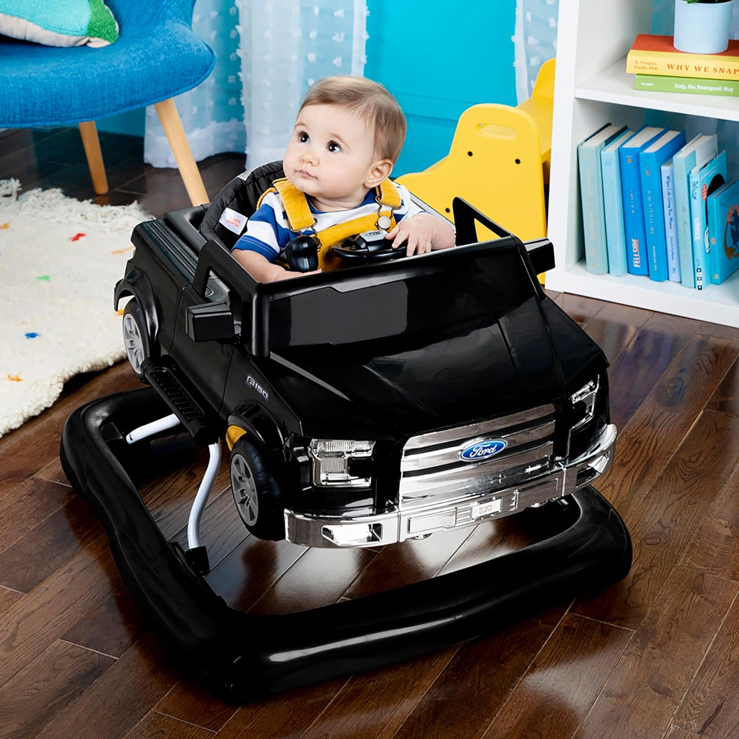 Bright Starts Ford F-150 4-in-1 Agate Black Baby Activity Center & Push Walker with Removable Interactive Steering Wheel-Toy, 6 Months and up