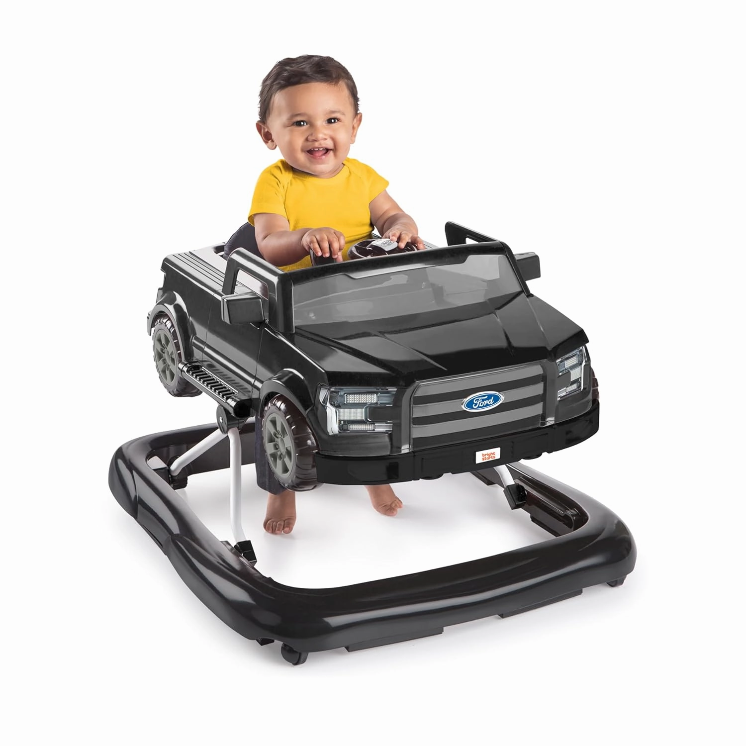 Bright Starts Ford F-150 4-in-1 Agate Black Baby Activity Center & Push Walker with Removable Interactive Steering Wheel-Toy, 6 Months and up