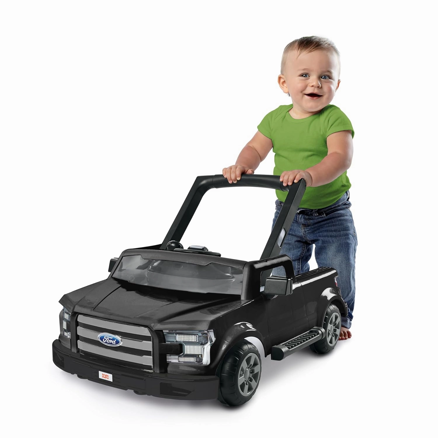 Bright Starts Ford F-150 4-in-1 Agate Black Baby Activity Center & Push Walker with Removable Interactive Steering Wheel-Toy, 6 Months and up