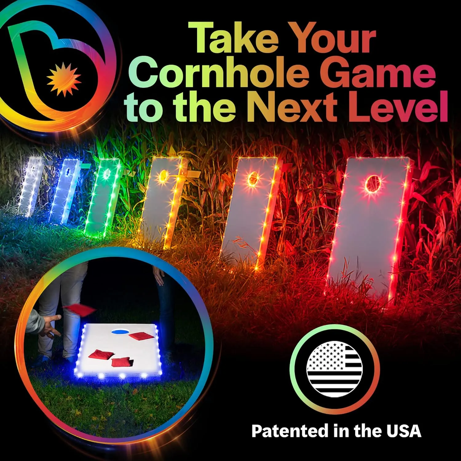 Brightz TossBrightz LED Cornhole Lights for Board and Hole - Includes Lights for 2 Boards - Lights Up Cornhole Board Edge and Hole - Keep The Game Going After Dark