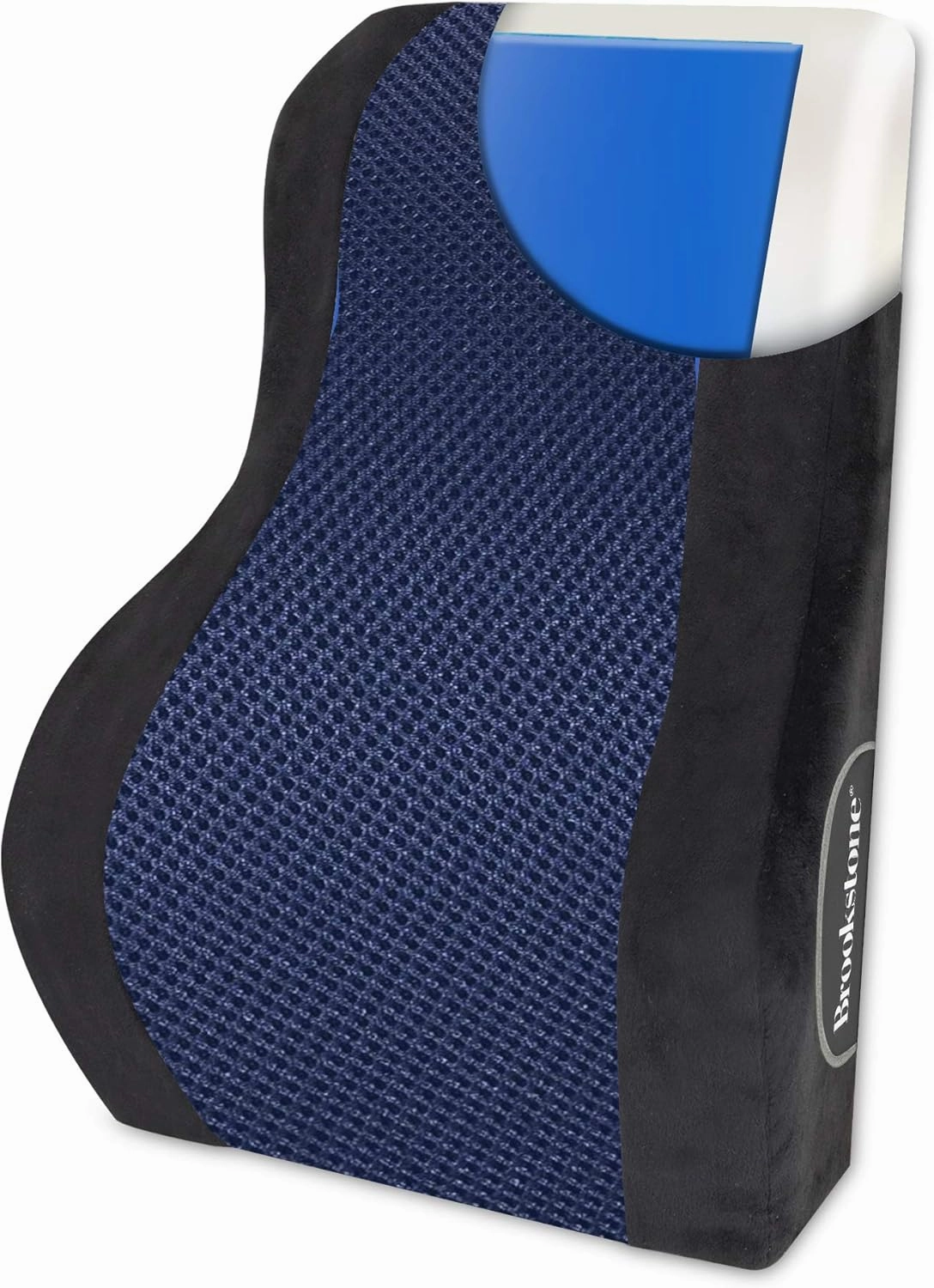 Brookstone BK1172 - Luxurious Back Support Pillow for Office Chairs and Cars, Lumbar Cushion with Premium Grade Memory Foam with Cooling Gel, Soft Plush Cover