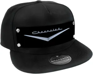 Buckle-Down Snapback Hat-1955-57 Chevrolet V Emblem Black/Silver