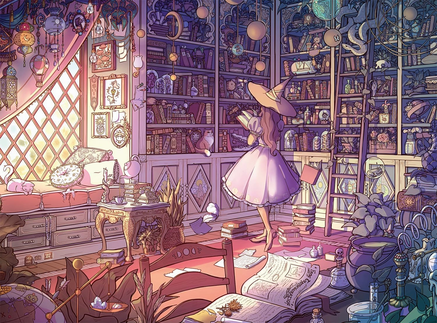 Buffalo Games - Bonjour - Brittnie Ortega - Witch's Library - 1000 Piece Jigsaw Puzzle for Adults - Challenging Puzzle Perfect for Game Nights - Finished Size is 26.75 x 19.75