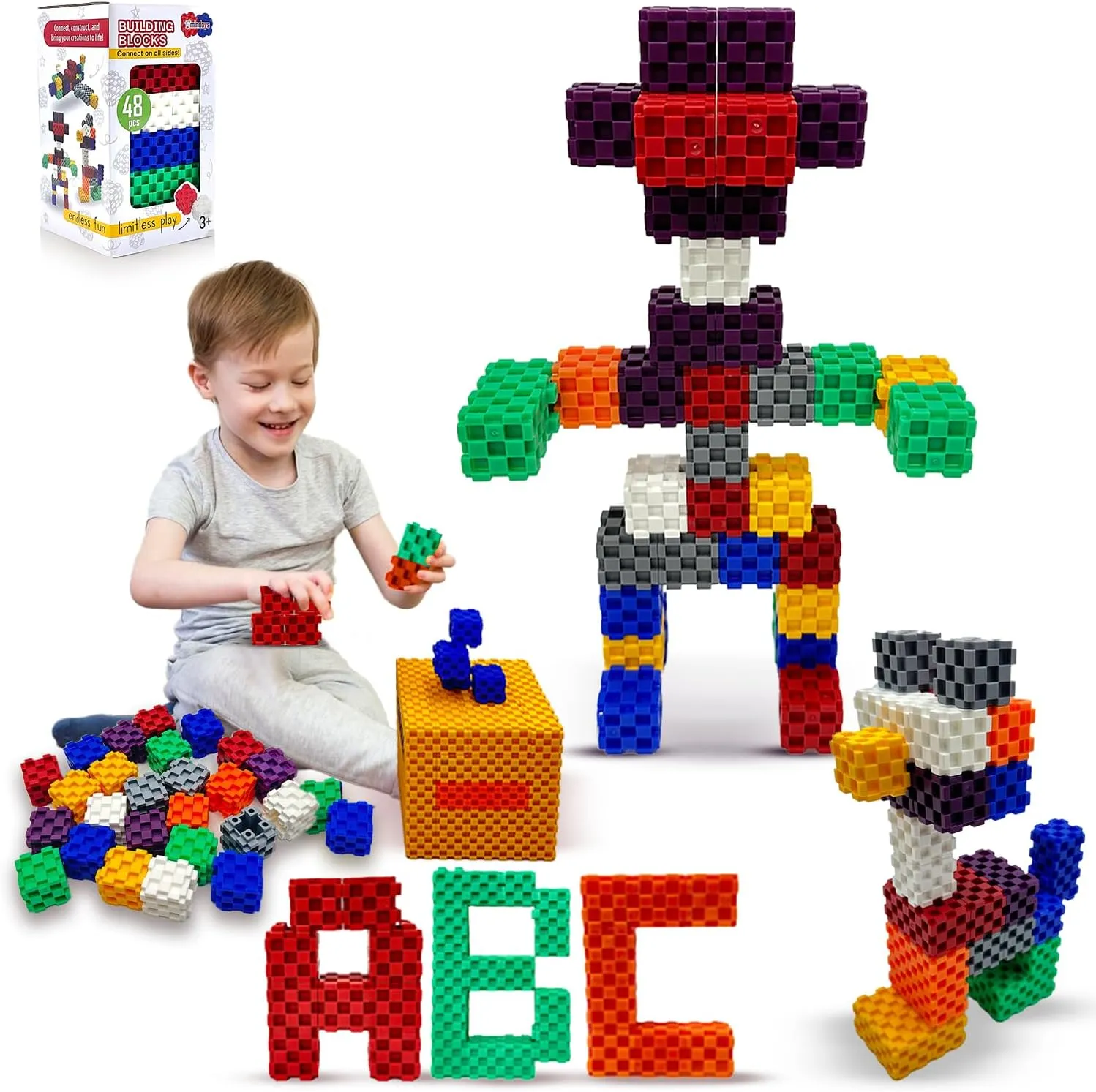 Building Blocks - 48 PCS STEM Educational Building Blocks for Toddlers and Kids Ages 3 to 9  | Creative & Fun Building Toys for Boys and Girls - Ideal Christmas or Birthday Gift