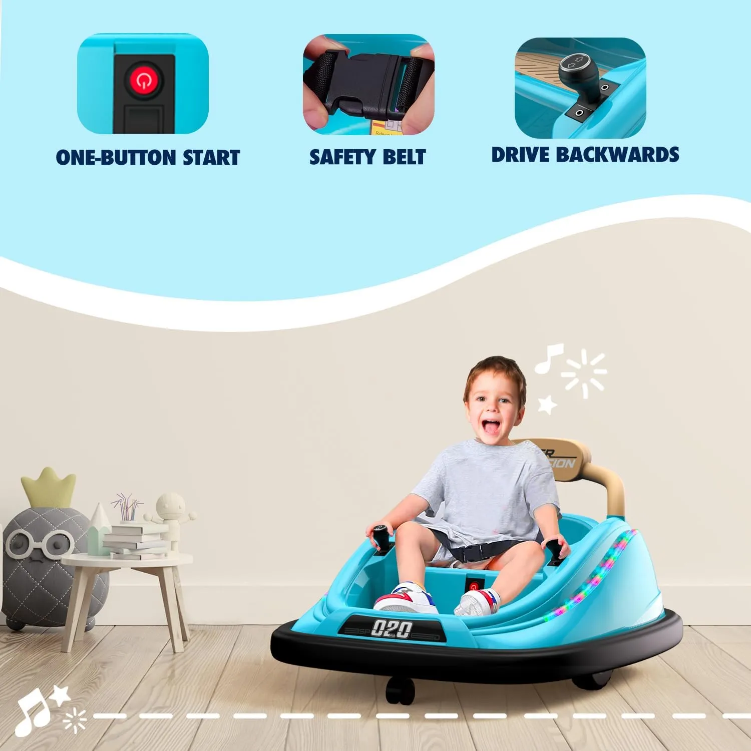 Bumper car, 12V Electric Kids-Bumper car Ride Toys with Remote and Music Function, Perfect Kids Gifts Baby Bumper car for Toddlers Ages 1-6 for Birthday, Children's Day, and Christmas,Red