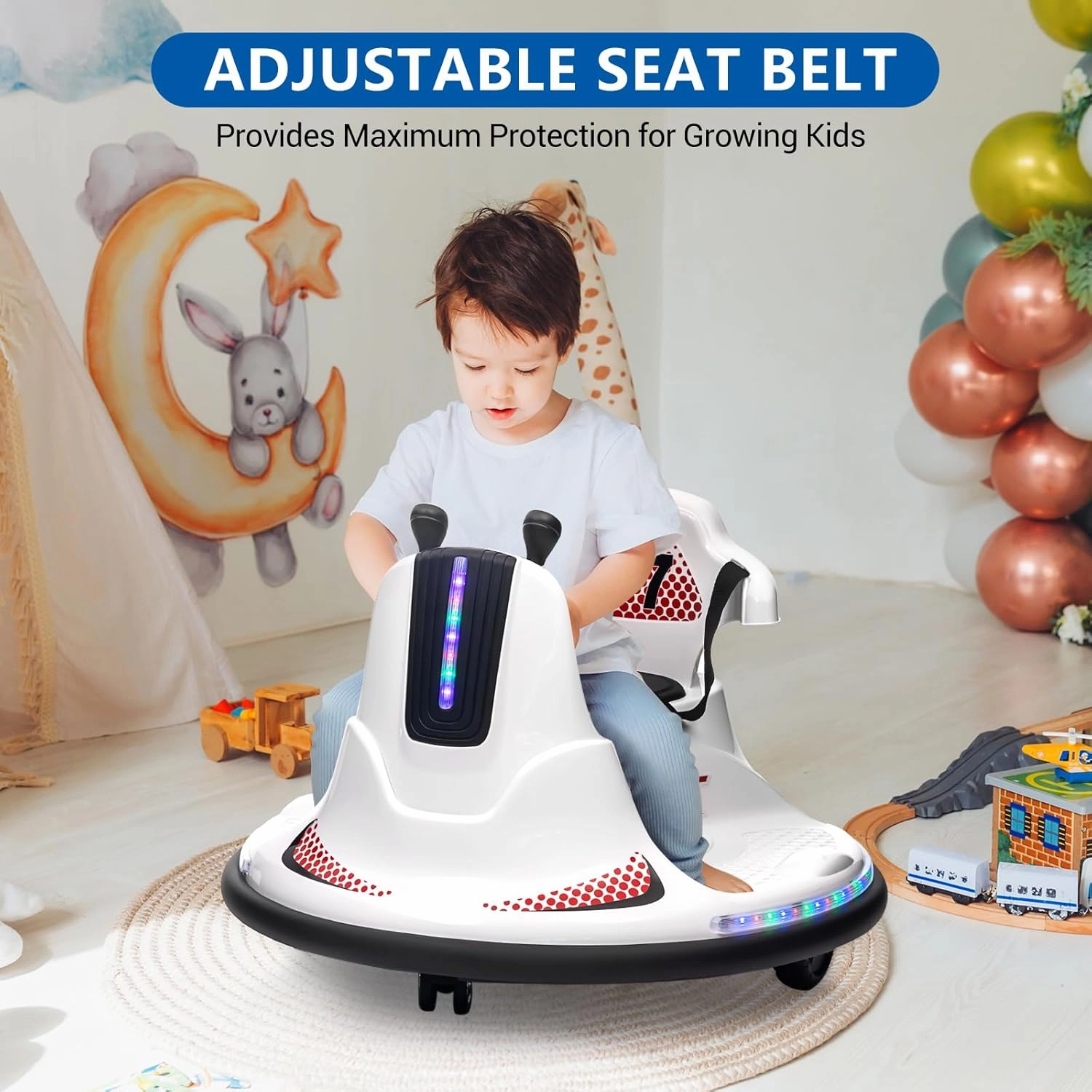 Bumper Cars for Toddlers, Electric Ride On Car, Kids Car with Remote Control, 360 Degree Spin, LED Lights, Ride On Toys for Kids, White