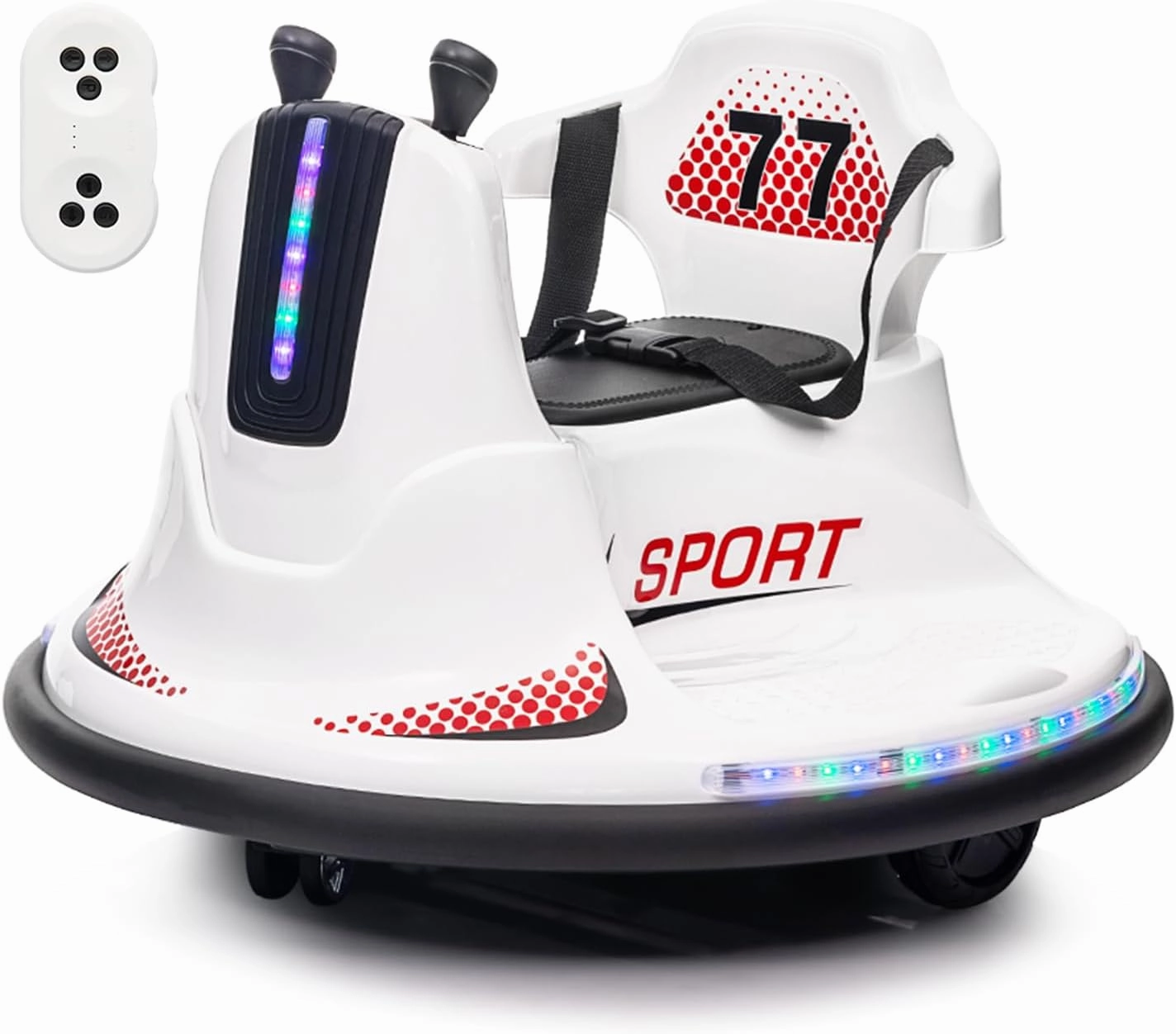 Bumper Cars for Toddlers, Electric Ride On Car, Kids Car with Remote Control, 360 Degree Spin, LED Lights, Ride On Toys for Kids, White