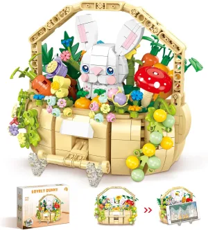 Bunny Flower Basket Building Set, Adults Pop Up Rabbit Phone Stand, Cute Animal Plants Block Toys, Botanical Collection Office Decor, Creative Gift Ideas for 6  Girls Kids (665 PCS)