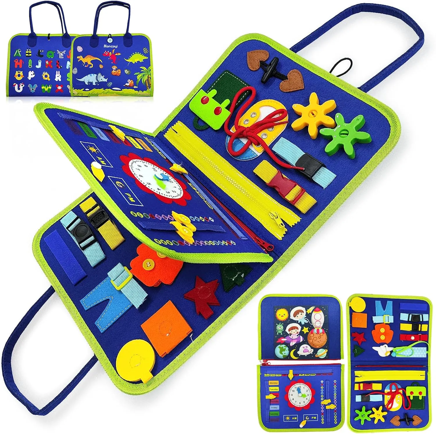 Busy Board Montessori Toys for 3  Year Old Birthday Gifts, Developing Sensory Toy for Fine Motor Skills, Busy Book for Toddlers 3-5, Educational Travel Toys for Kids, Blue(p4)