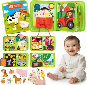 Busy Book for Toddlers 1-3, 20 in 1 Farm Activity Book with Life Skills Cognition Sorting Matching, Airplane Car Travel Quiet Toys for 1 2 3 4 Year Old Boys Girls Easter Birthday Gift