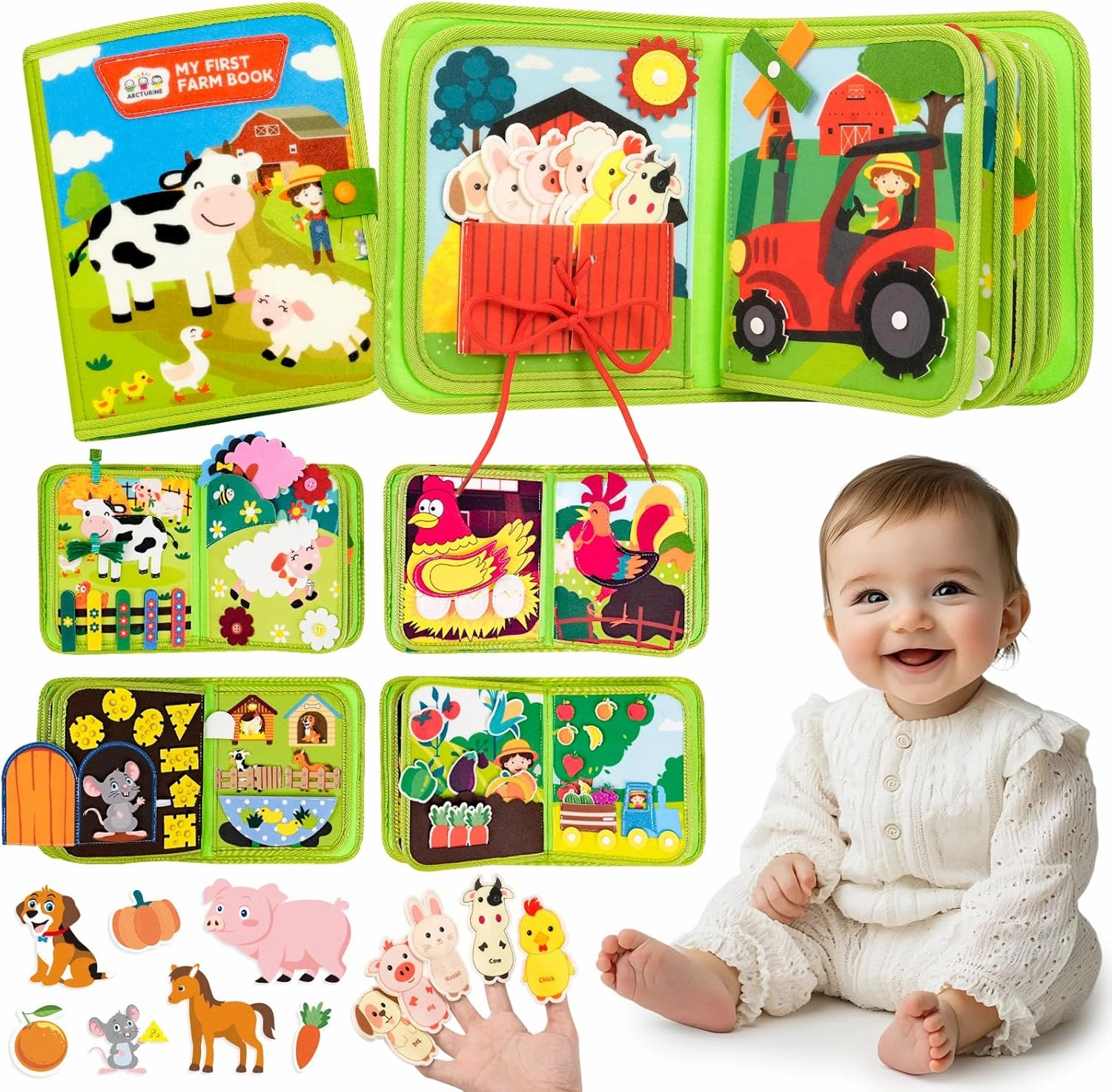 Busy Book for Toddlers 1-3, 20 in 1 Farm Activity Book with Life Skills Cognition Sorting Matching, Airplane Car Travel Quiet Toys for 1 2 3 4 Year Old Boys Girls Easter Birthday Gift
