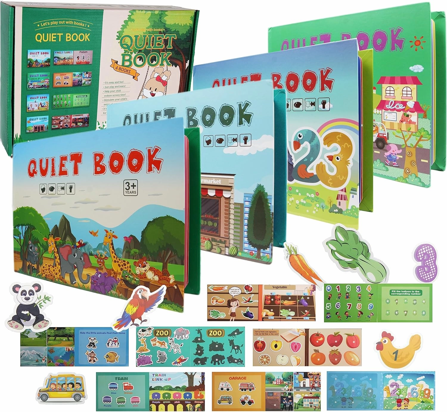 Busy Book for Toddlers 1-3 – 4 in 1 Preschool Quiet Book – Interactive and Educational Toddler Activity Book for Learning – Ideal Toddler Car Activities, Montessori Book