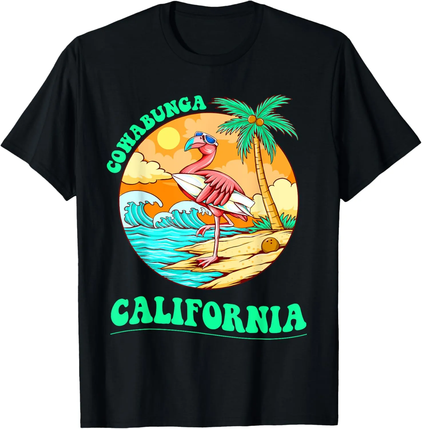 California Girl Surfing Pacific Ocean Sunglasses Surf Board T-Shirt