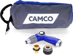 Camco 20’ Coiled Water Nozzle with Adjustable Spray Pattern Kit – Hose Design Prevents Kinking and Tangling, for Car Washing and Gardening (41980)