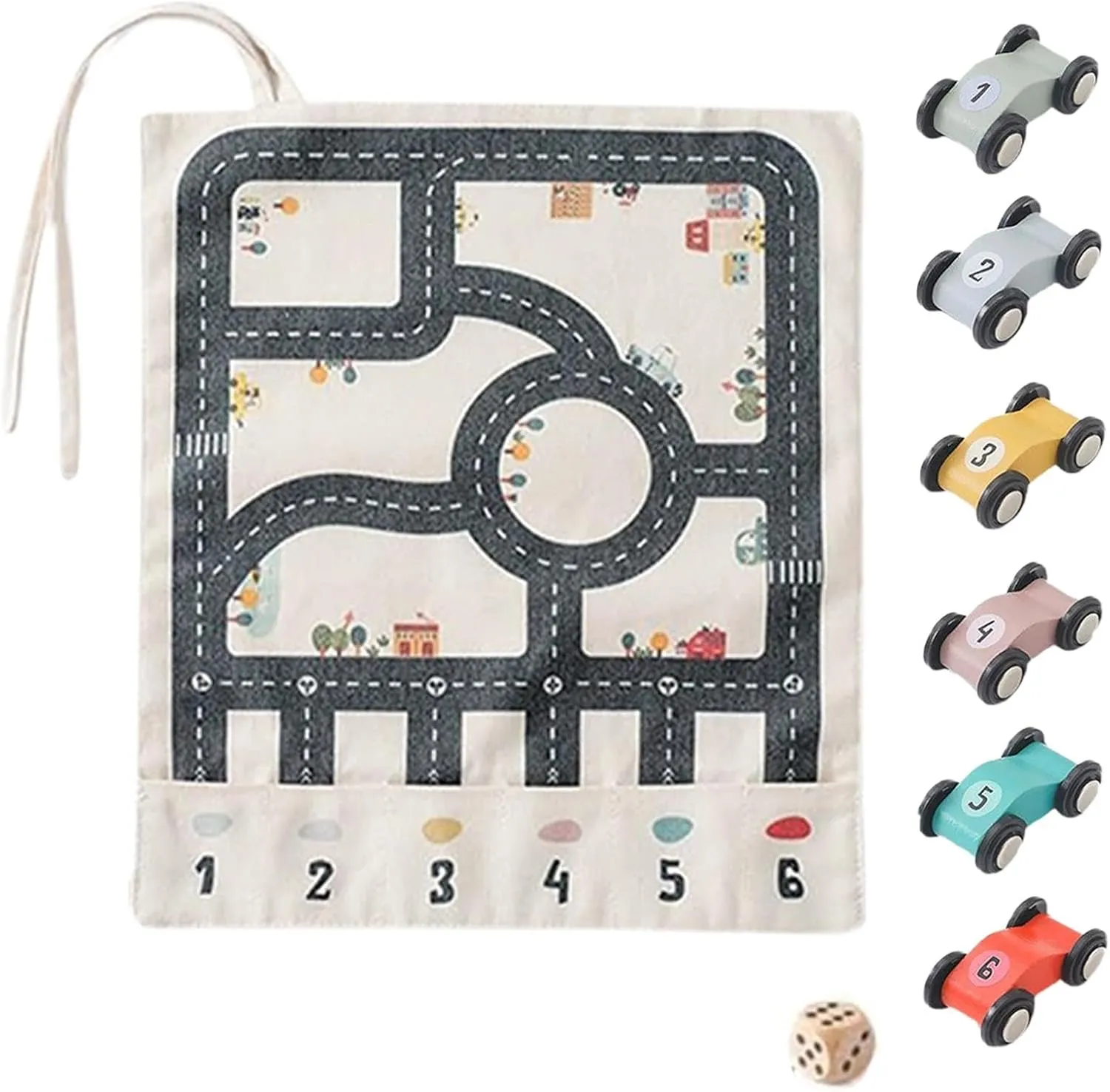 Canvas Car Toy Set - Wooden Race Car Toy with Canvas Car Adventure Travel Game Road Map - Fine Motor Skills Game, Funny Road Trip Game for Camping