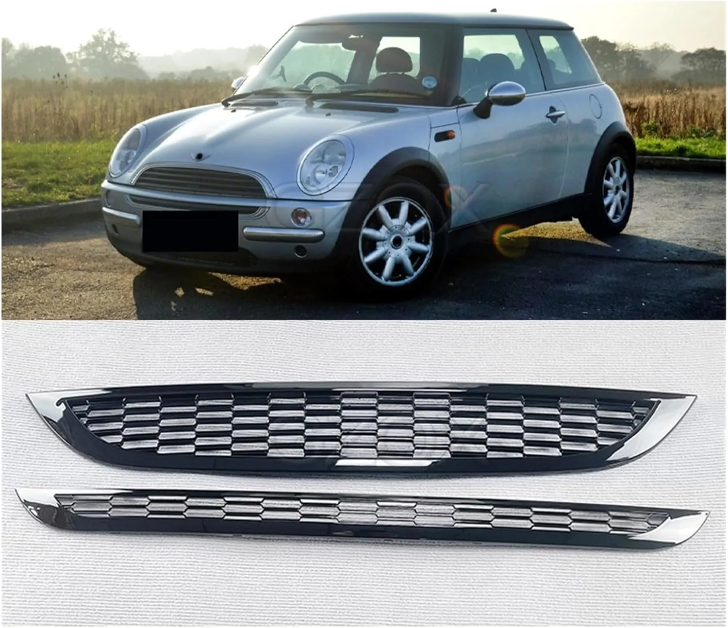 CAPQX Front Bumper Grill Mask Radiator Grille Medium Net Compatible For BMW Mini R50 R52 R53(Matte)