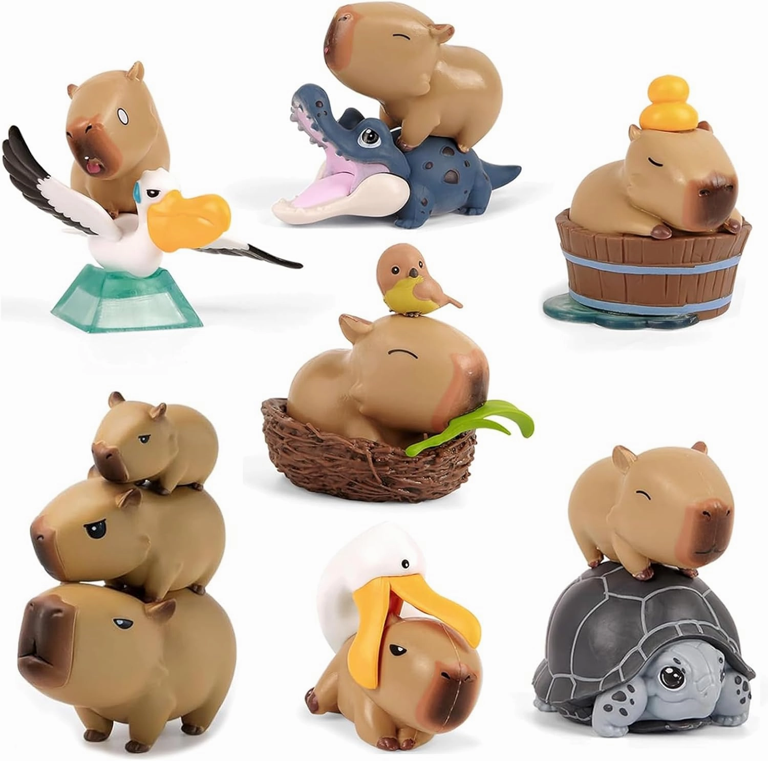 Capybara Figures Set of 7 – Cute Mini Capybara Animal Figurines for Desk Decoration, Cake Toppers, Collectibles, Gifts for Kids and Fans