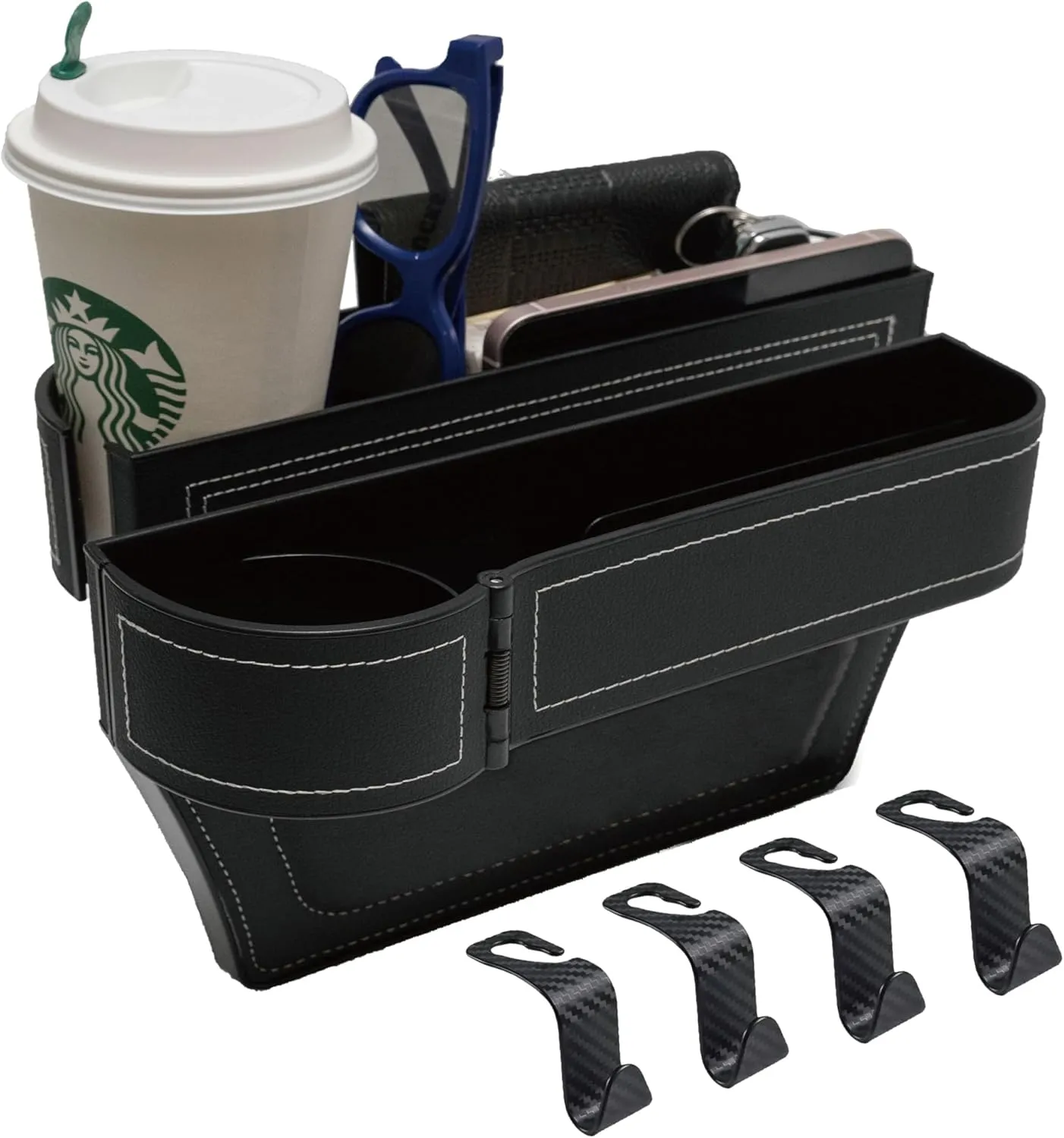 Car Seat Gap Filler Organizer,2 Pack Gap Filler for Car,Seat Gap Storage Box with Cup Holder Expander,Car Organizer Front Seat for Holding Phone, Glasses, Keys, Cards(Black)