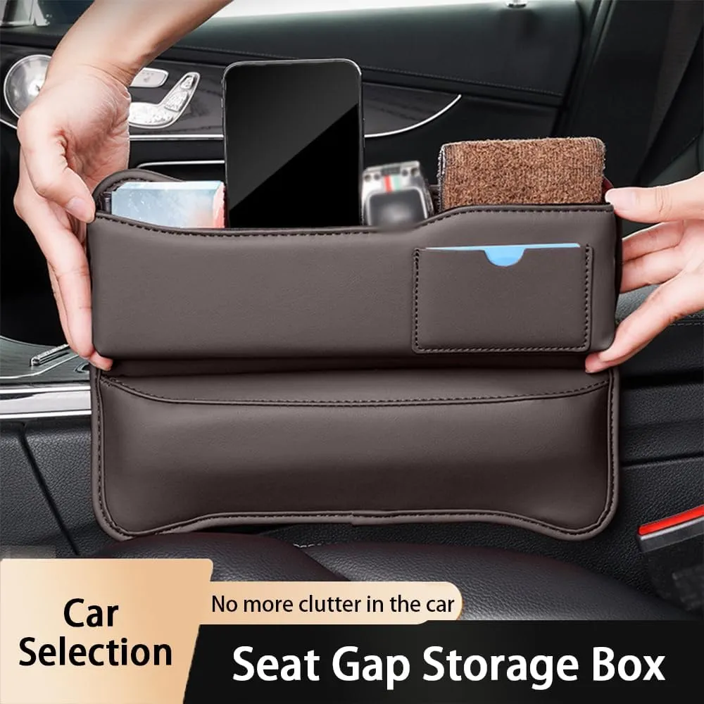 Car Seat Gap Storage Box for Mini Hatch R50 R56 F55 F56 JCW/One/One D/Cooper/S 2015-2024, Car Storage Box Seat Gap Storage Box Car Clamp Storage Bag Neat Car Supplies,Brown-Driver's seat