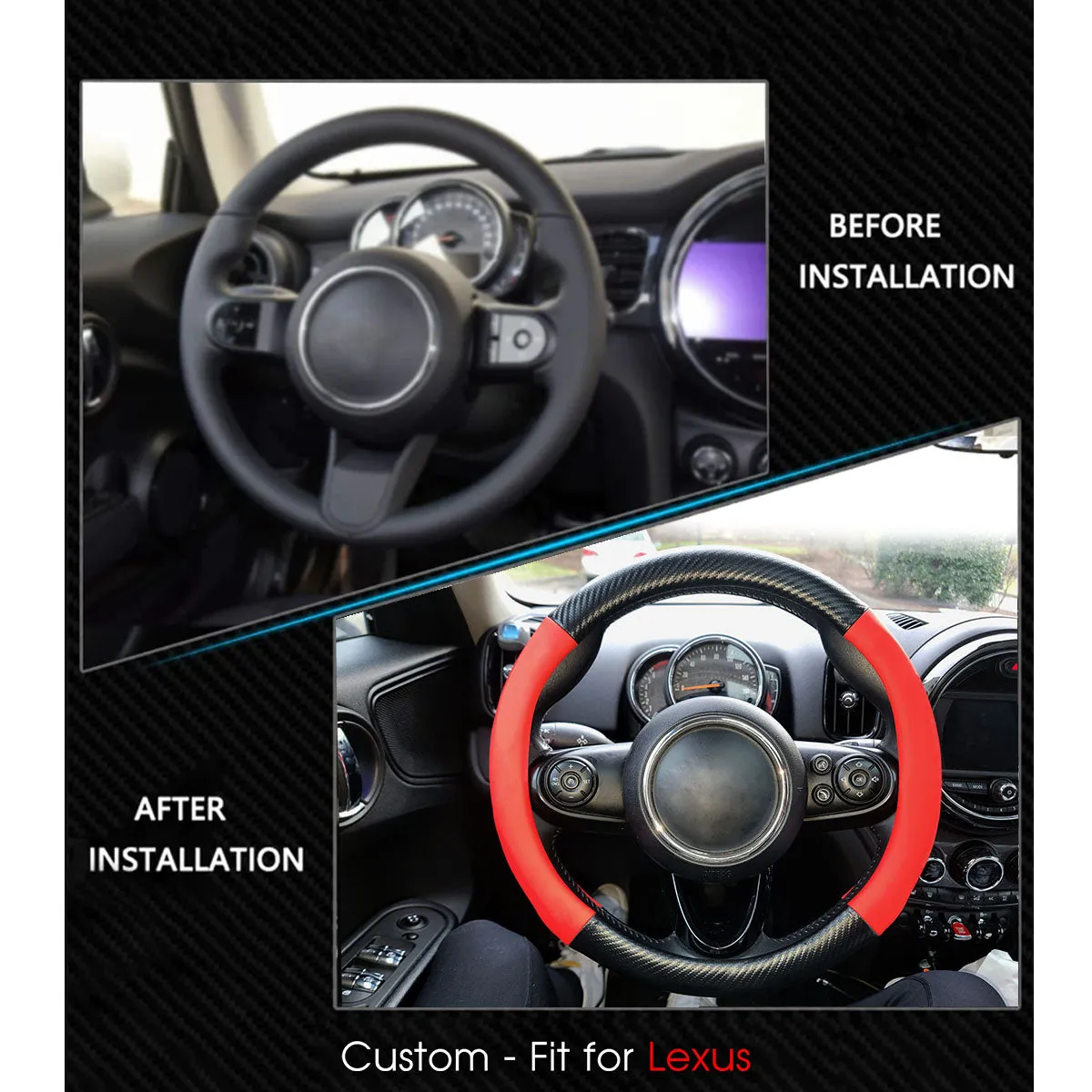 Car Steering Wheel Cover, Custom-Fit For Cars, Leather Nonslip 3D Carbon Fiber Texture Sport Style Wheel Cover for Women, Interior Modification for All Car Accessories WAFJ225