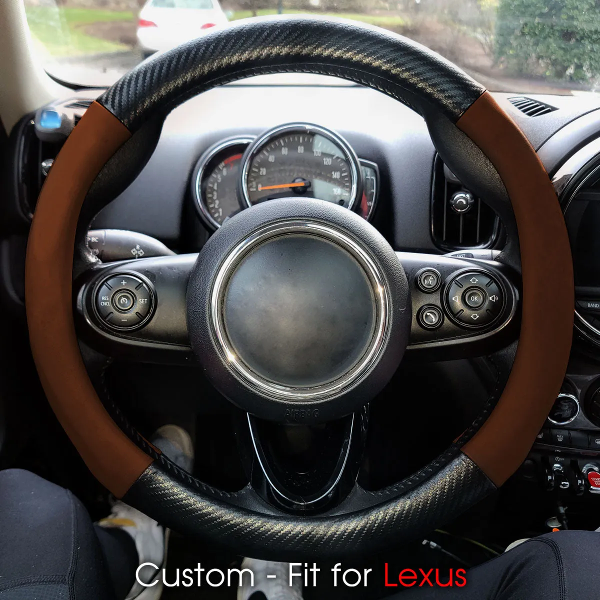 Car Steering Wheel Cover, Custom-Fit For Cars, Leather Nonslip 3D Carbon Fiber Texture Sport Style Wheel Cover for Women, Interior Modification for All Car Accessories WAFJ225