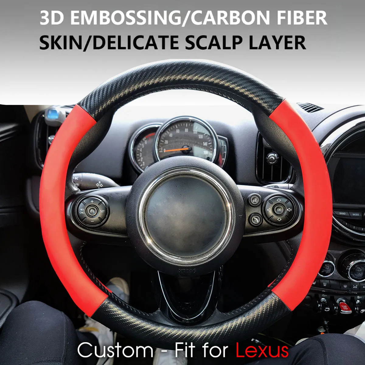 Car Steering Wheel Cover, Custom-Fit For Cars, Leather Nonslip 3D Carbon Fiber Texture Sport Style Wheel Cover for Women, Interior Modification for All Car Accessories WAFJ225